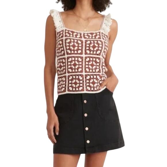 Marine Layer Tops - *NWOT Marine Layer Brown Cream Archive Cora Ruffle Crochet Tank Top – Sz S
